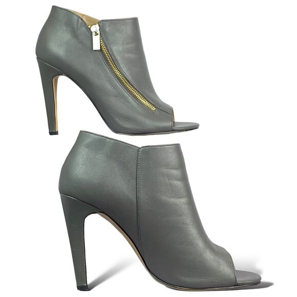 Isola Bootie Women's Sz 9M Grey Madras Leather Zip Up Peep Toe Heeled Ankle Boot - Picture 4 of 10